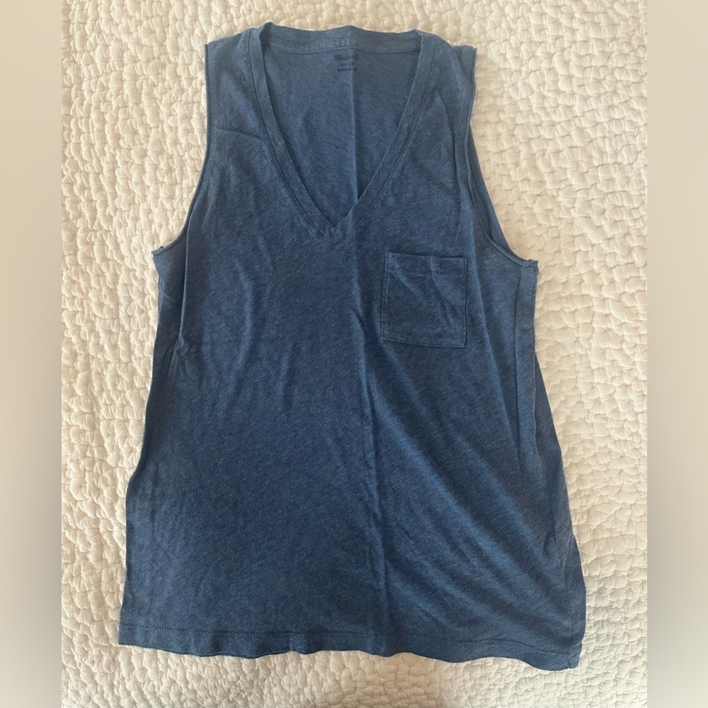 Madewell Sleeveless V-Neck Pocket Tank Top - Navy Blue